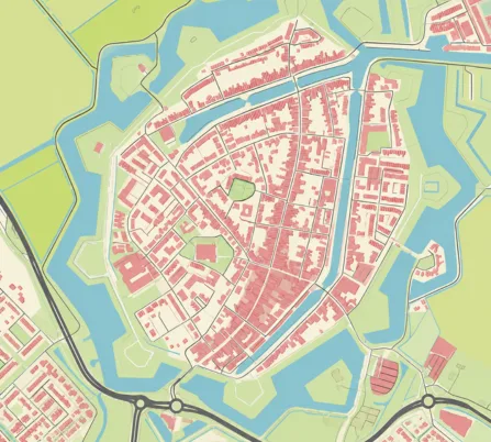 Illustratiekaart van de vestingstad Brielle met het stervormige grachtenpatroon